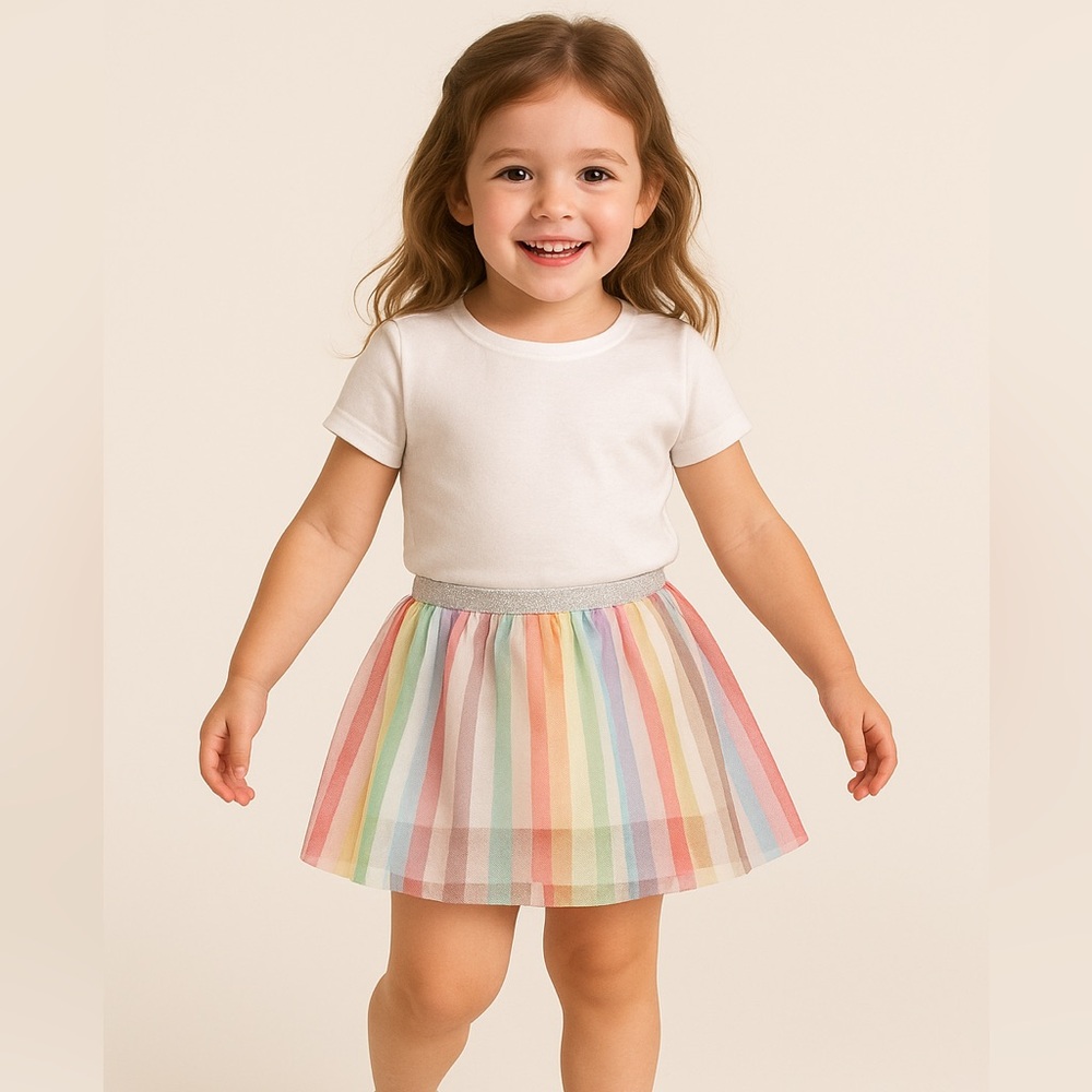 NWT 5T Girls Tulle Tutu Skirt Skort Multicolor Rainbow Shorts Dress up Stripes